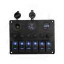 Painel em Alumínio 6 Botoes Voltímetro e USB 12V-24V